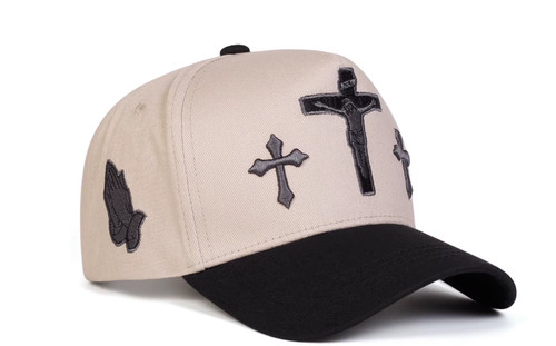 Cappello berretto beige ricamo